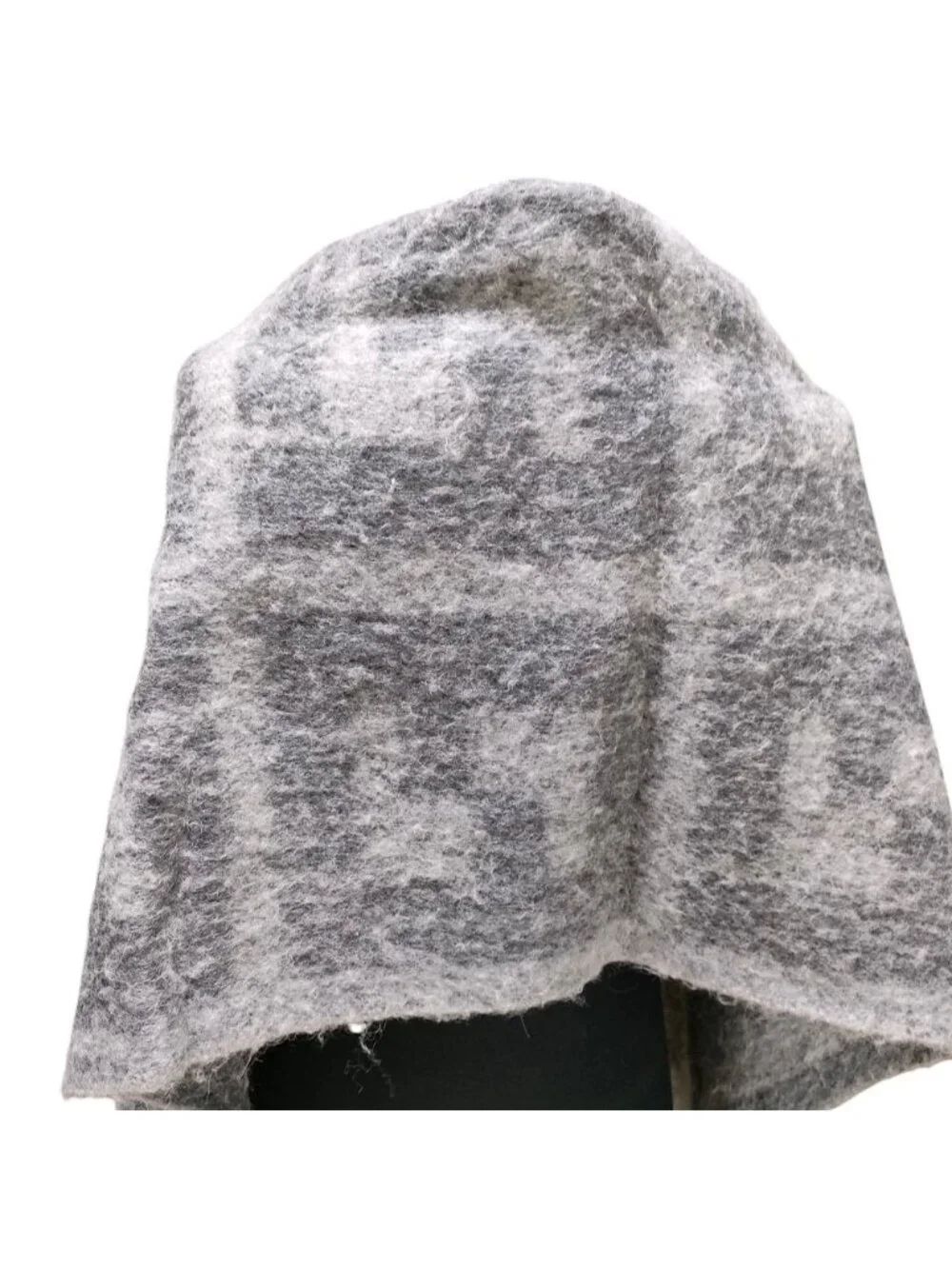Fendi FF Pattern Shaggy Shawl Fringe Scarf Gray